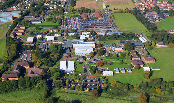 Aerial view of much of the campus