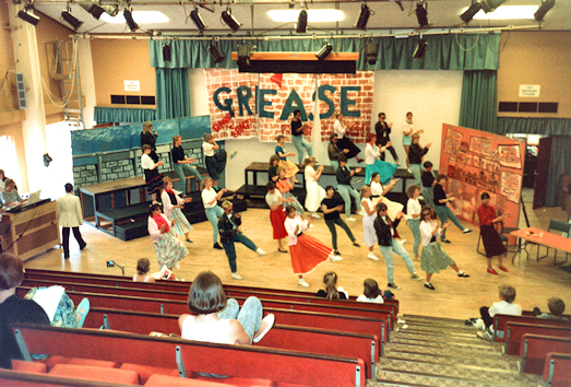 Students rehearse their moves on the set of Grease, Large Lecture Theatre (later HLT1)