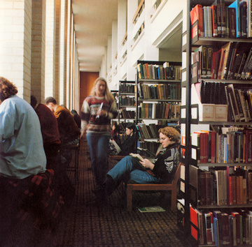 Students working in the library