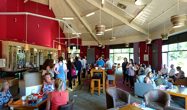 Pavilion bar with students eating and drinking